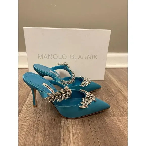 MANOLO BLAHNIK Satin Lurum 90 Heels